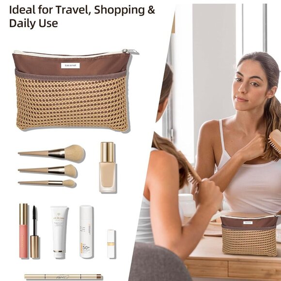 Mesh Beach Tote Bag Lightweight Foldable Large Multiple Pockets for Women - Picture 4 of 7